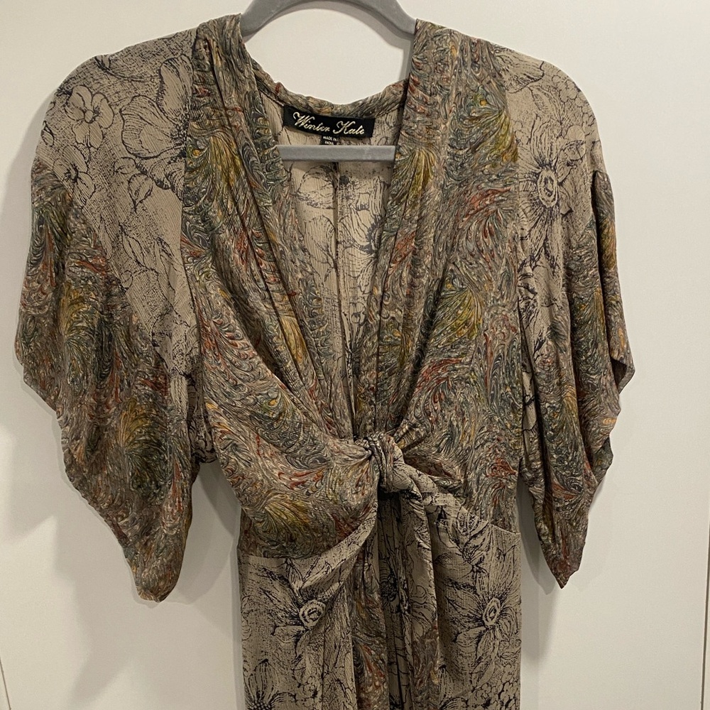 Winter Kate Neutral Floral Maxi Dress with Muted Green and Rust Accents